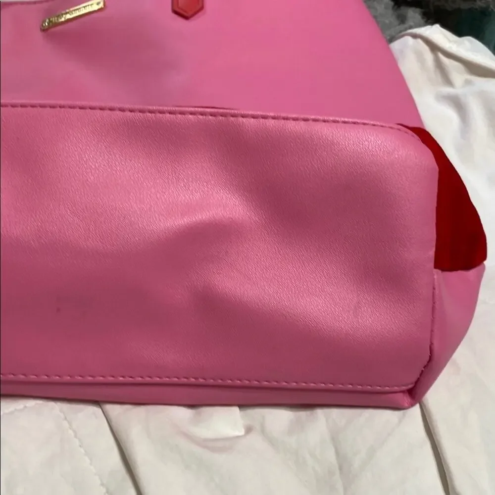 Juicy Couture “Just Say Oui!” Pink Red Glossy + Velvet Tote Bag w/ Charm Gold